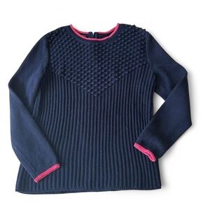 Cozy & Chic Talbots Navy Sweater with Pink Trim - Size L-Petite